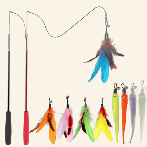 Retractable Wand Cat Toy with 9 Feather Refills